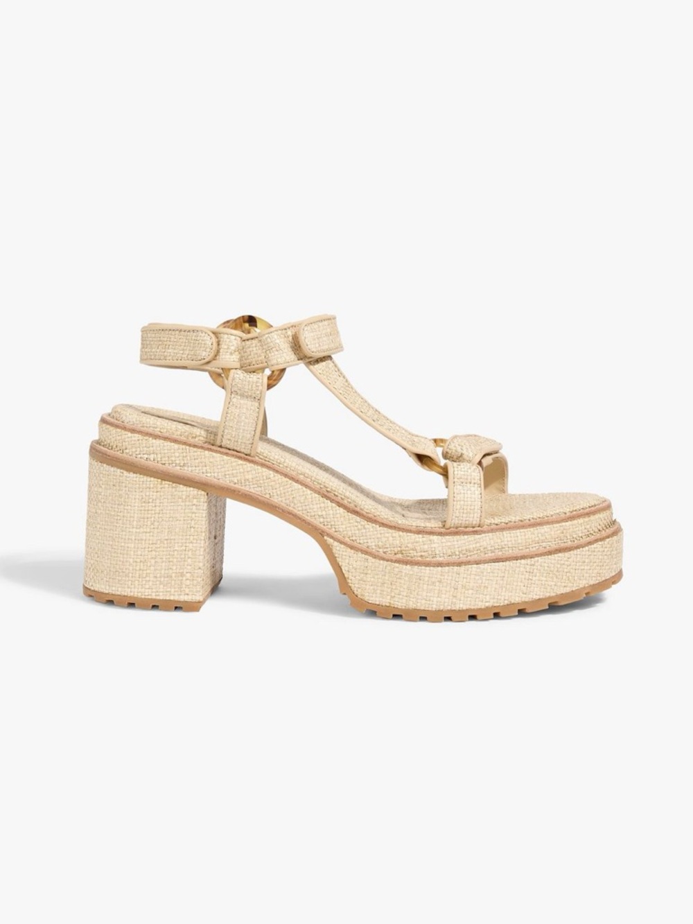 cult gaia Beige Raffia Platform Sandals